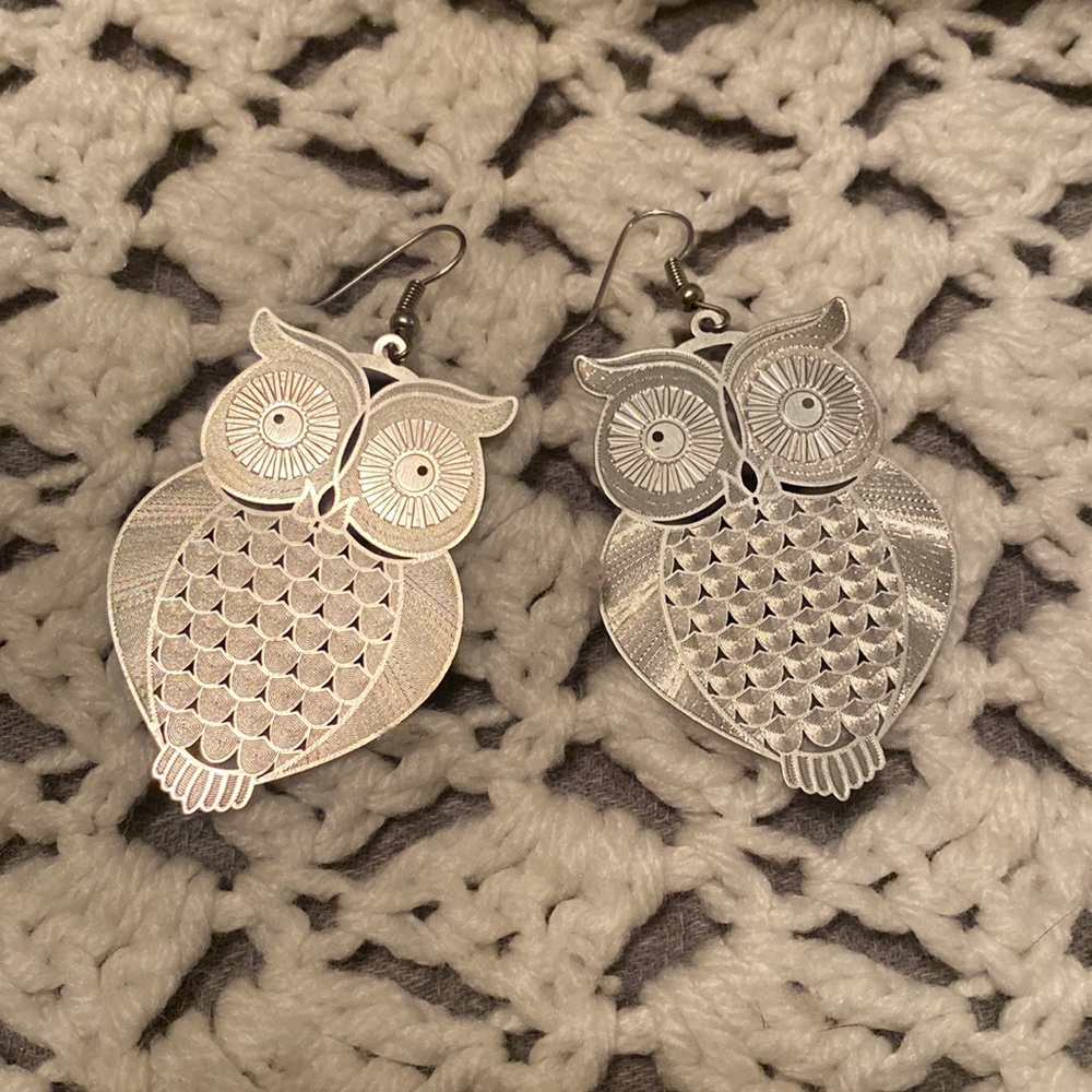 Silver Owl Earrings